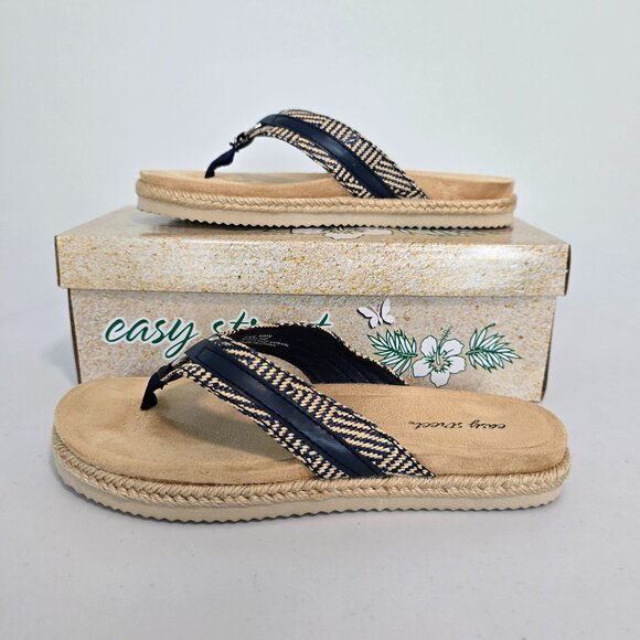 NWT easy street Starling Sandals Comfort Thong Size 6 Navy Baige - Picture 1 of 7